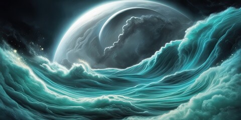 A mesmerizing cosmic nebula, with swirling clouds of interstellar gas forming intricate, fluid shapes and stars, sky space background, wallpaper, web banner