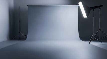 Minimalist Photography Studio with Soft Lighting and Gray Backdrop