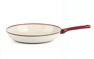 Elegant ceramic nonstick frying pan with red handle and cream interior designed for home and professional cooking on a white background