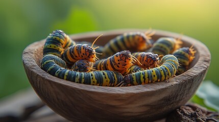 The caterpillar in the wooden bowl