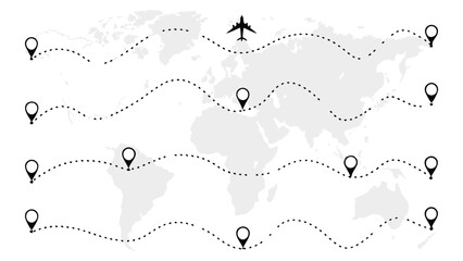 Airplane Routes in Dashed Line | Flight Path Tracking Vector Illustration