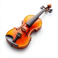 Fototapeta premium Beautifully Crafted Wooden Violin on White Background