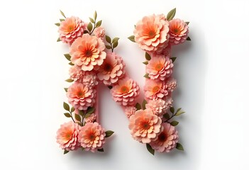 Letter N made of real natural flowers and leaves. Flower font concept. Unique collection of letters and numbers. Spring, summer and valentines creative idea.
