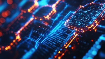 Obraz premium Cryptocurrency blockchain network background. Bright glowing symbols. Futuristic big data information. Graphic concept for your design