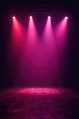 Darkened stage with spotlights casting eerie glow, glow, ambiance