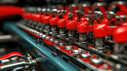 Precision engine components, tools arranged, industrial setting, mechanical background, for manufacturing concepts