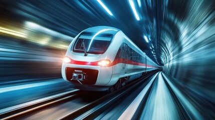 Obraz premium Train moving fast in tunnel.