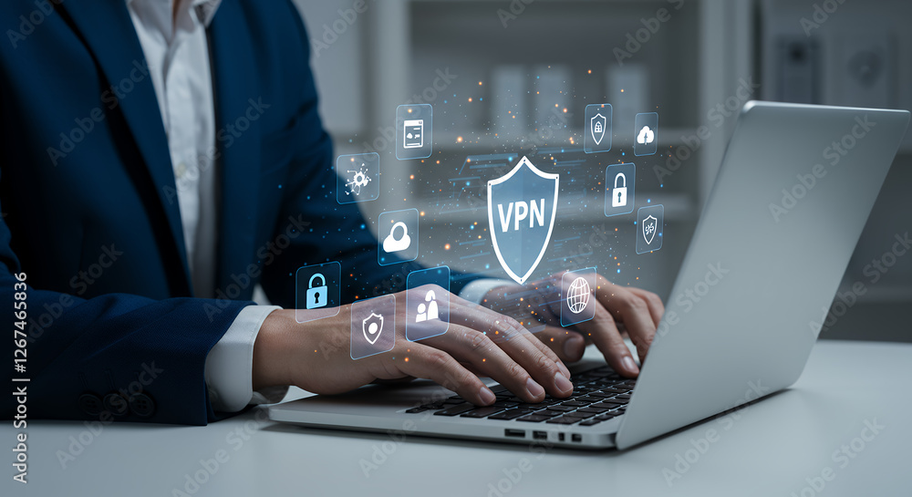 Poster vpn protection: secure your online business with encryption & cybersecurity. shield your data with a