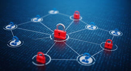 Cybersecurity Network: Protecting Data with Encryption, Lock, and Connection.