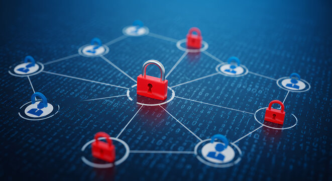 Cybersecurity Network: Protecting Data with Encryption, Lock, and Connection. - Powered by Adobe