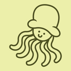 Lineart outline Sea Animal in cute colorful design for kids and education