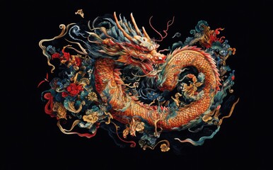 Naklejka premium Majestic Asian Dragon in Vibrant Hues