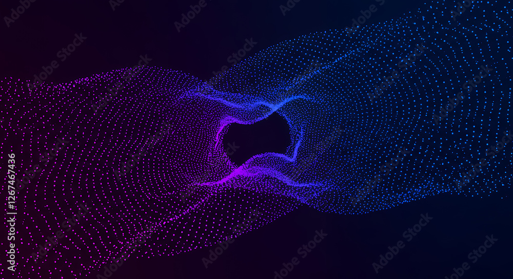 Poster abstract data tunnel: flowing dots, futuristic waves & gradient lights - a modern technology backdro