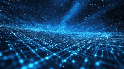 Blue virtual technology background with lines and grids