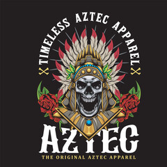  Vector Illustration of Astec Skull with Roses in Detailed Vintage Illustration Available for Tshirt Design
