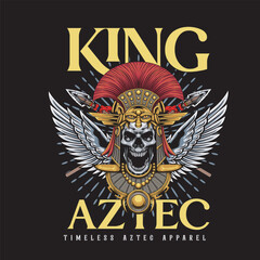  Vector Illustration of Astec Skull with Wings in Detailed Vintage Illustration Available for Tshirt Design