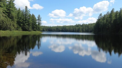 Fototapeta premium Serene Lake Reflection in a Canadian Forest