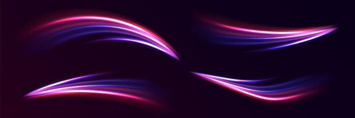 Futuristic wave flash, neon spiral. A semicircular wave, a vortex of a curved light trail.
