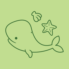 Lineart outline Sea Animal in cute colorful design for kids and education