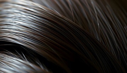 Fototapeta premium Close-up of Dark Brown Hair, Smooth Texture, Shiny Strands, Natural Beauty, Hair Care Concept