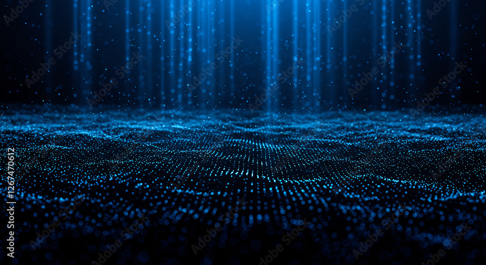Poster ** blue data stream: abstract digital particle field - futuristic tech & science background, visual 