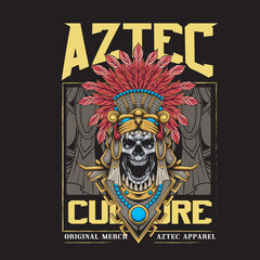  Vector Illustration of Astec Skull with Detailed Vintage Illustration Available for Tshirt Design