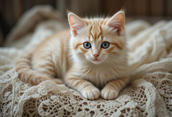 a cute kitten in a vintage blanket