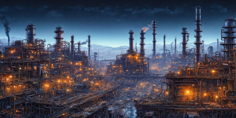 Obraz premium Nightfall at the Industrial Metropolis.