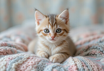 a cute kitten in a knit blanket