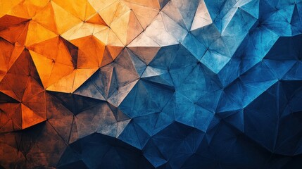 Blue and orange geometric polygonal grunge background. Hi-tech low poly banner vector design