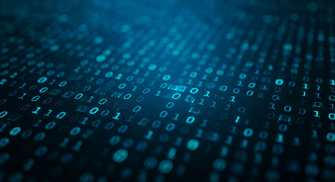 Binary Code Abstract: Digital Data Stream, Information Technology, and Cybersecurity Background