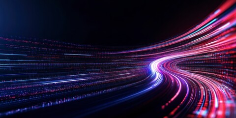 Abstract neon light trails in motion, futuristic digital speed background