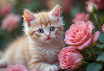 kitten and roses