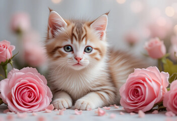 kitten and roses