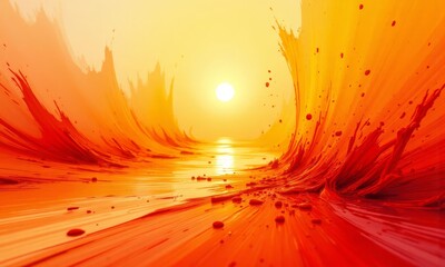 Fiery orange abstract sunset ocean scape