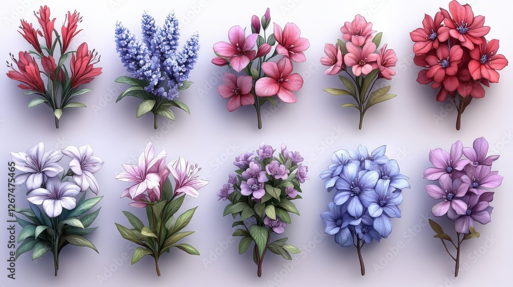 Poster a vibrant collection of artificial flowers in various colors arranged in a neat display