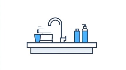 Fototapeta premium Kitchen sink with soap bottles, clean design