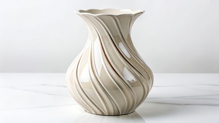 Cream-colored Ceramic Vase with Swirl Design