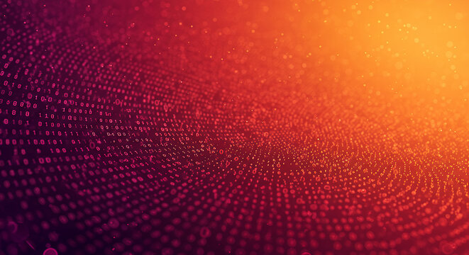Abstract Binary Code: Orange & Burgundy Data Stream - Futuristic Tech, Digital Information, Matrix Background