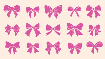 Vector illustration of a pink girlish
bow. A bow for hair decoration. The tapes are insulated. Fashion accessories for girls. Cute collection of hairstyle elements. Collection of bows