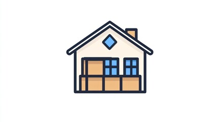 Simple House with Packages, Exterior View, Illustration