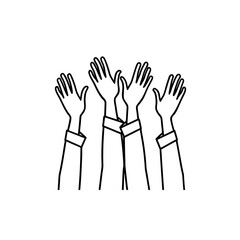 Obraz premium raised hands line art on white background 