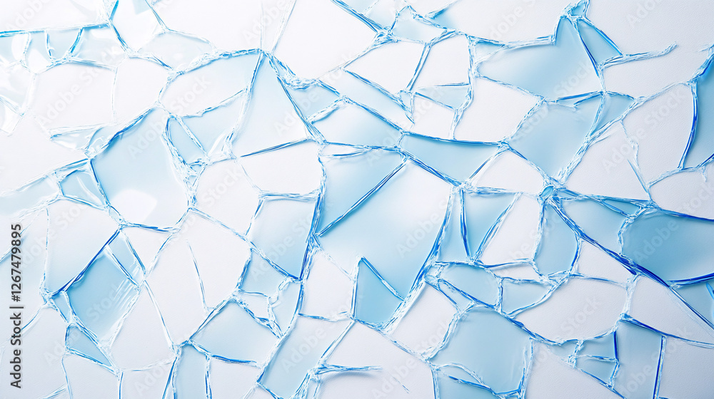 Poster a fragmented arrangement of translucent blue glass shards creating a stunning abstract composition w