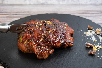 Seitan roast on slate board