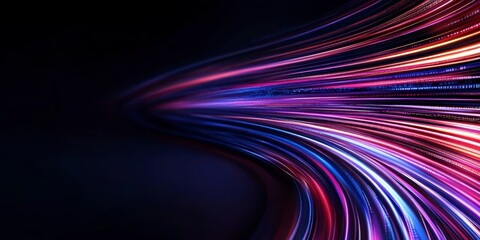 Abstract neon light trails in motion, futuristic digital speed background