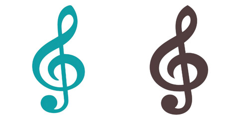 Treble clef symbols in blue and brown on white background