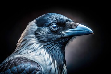 A captivating close-up: a grey crow's nocturnal gaze, captured in Hungary's night, representing European wildlife.