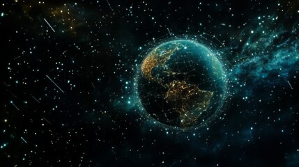 Obraz premium Global Network Connections Futuristic Earth Digital Art Illustration Abstract Space Background Modern Technology World Map Night Lights Digital 