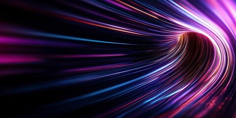 Abstract neon light trails in motion, futuristic digital speed background
