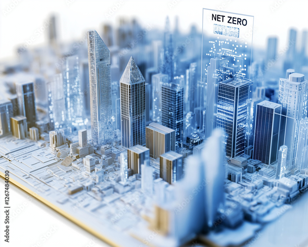 Poster net zero efficiency neutrality. climate positive design for net zero energy buildings concept image.
